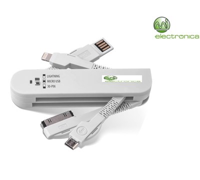 ADAPTADOR 3 EM 1 USB IPHONE 4/5 & MICRO USB BRANCO
