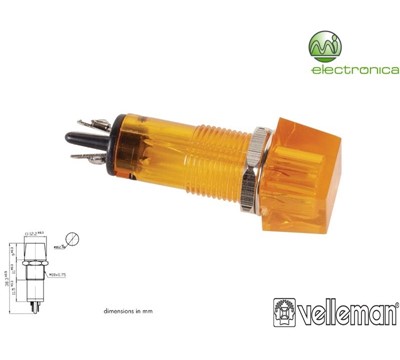 LUZ PILOTO QUADRADO ÂMBAR 11.5x11.5mm 220V VELLEMAN