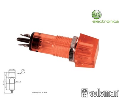 LUZ PILOTO QUADRADO VERMELHO 11.5x11.5mm 220V VELLEMAN