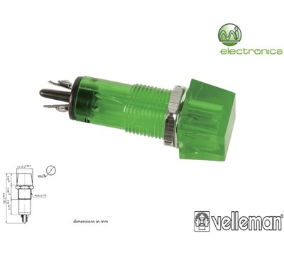 LUZ PILOTO QUADRADO VERDE 11.5x11.5mm 220V VELLEMAN