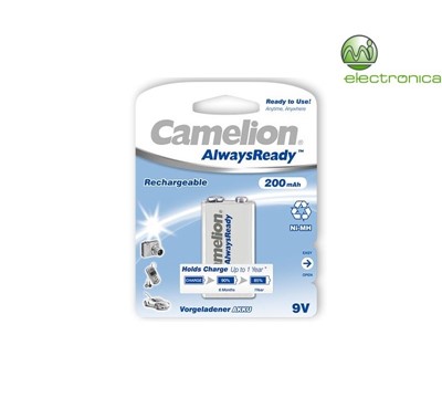 PILHA RECARREGÁVEL 9V 6LR61 200mA BP1 ALWAYS READY CAMELION