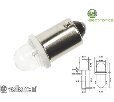 LAMPADA P/ AUTOMÓVEL BRANCO 1 LED 1500mcd 12V BP2 VELLEMAN