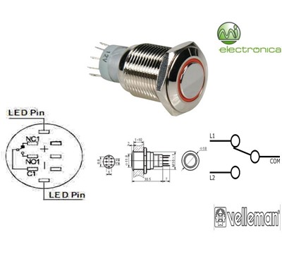 INTERRUPTOR PRESSÃO REDONDO LARANJA SPDT 1NO 1NC VELLEMAN