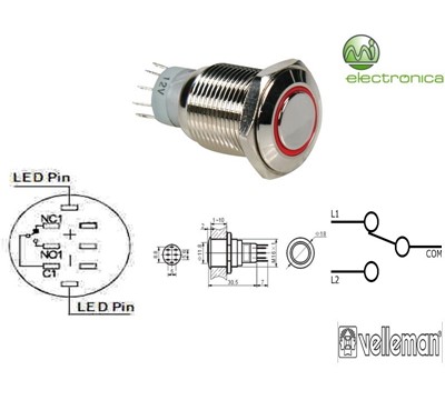 INTERRUPTOR PRESSÃO REDONDO VERMELHO SPDT 1NO 1NC VELLEMAN