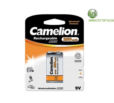 PILHA RECARREGÁVEL 9V 6LR61 250mA BP1 CAMELION