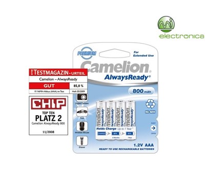 PILHA RECARREGÁVEL R03 AAA 800mA BP4 ALWAYS READY CAMELION