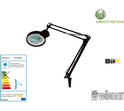 CANDEEIRO SECRETÁRIA C/ LUPA 5 DIOPTRIAS 22W PRETO VELLEMAN