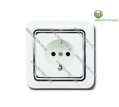 TOMADA SCHUKO BRANCA C/CONTORNO PRATA 16A 250V