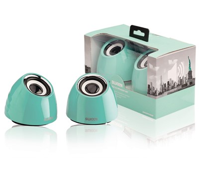 CONJUNTO 2 COLUNAS USB 2.0 PORTÁTEIS 3W VERDE