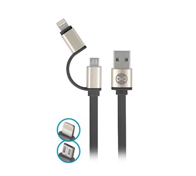 CABO MICRO USB 2EM1  C/ CONETOR METAL IPHONE 8-PIN PRETO