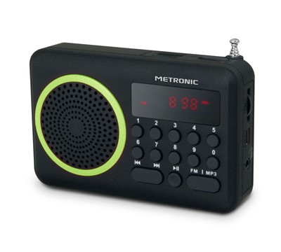 RÁDIO FM PORTÁTIL VERDE PAINEL DIGITAL METRONIC