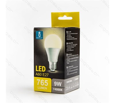 LAMPADA LED E27 A5 A60 9W BRANCO NEUTRO BOX