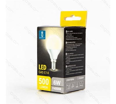 LAMPADA LED E14 A5 G45 6W BRANCO NEUTRO BOX