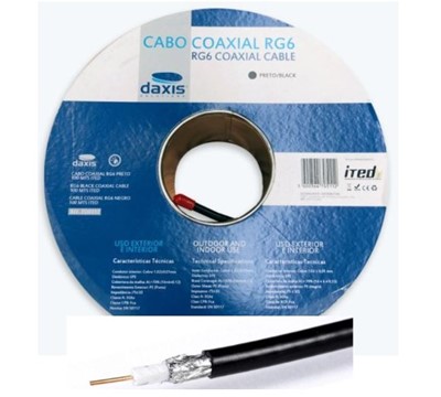 CABO COAXIAL RG 6 PRETO PE 100 BOB 100MT