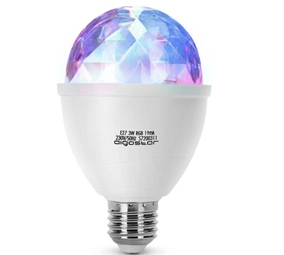 LAMPADA LED RGB E27 3W PC 360º ROTAÇÃO AUTOMÁTICA
