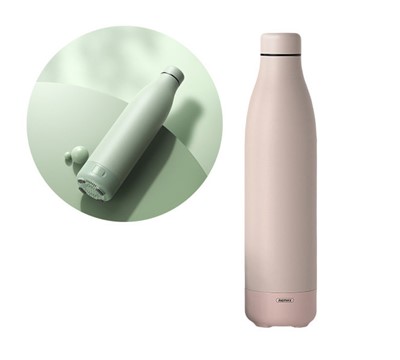 COLUNA 5.0 WIRELESS BLUETOOTH C/ GARRAFA TÉRMICA 500ml ROSA