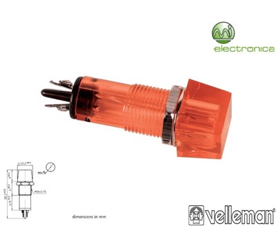 LUZ PILOTO QUADRADO VERMELHO 11.5x11.5mm 12V VELLEMAN