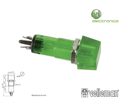 LUZ PILOTO QUADRADO VERDE 11.5x11.5mm 12V VELLEMAN