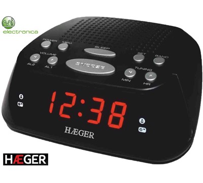 RÁDIO RELÓGIO DIGITAL PRETO C/ ALARME * HAEGER SNOOZER