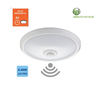 PLAFOND LED BRANCO FRIO 16W C/ SENSOR E LUZ DE EMERGÊNCIA