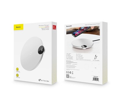 CARREGADOR WIRELESS DIGITAL LED BASEUS BRANCO