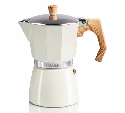 CAFETEIRA EM ALUMÍNIO 6 CHAV.- HAEGER MOKA POT 6 BEIGE