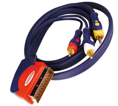CABO SCART MACHO > 3X RCA  STÉREO GOLD BLISTER 1,5Mts