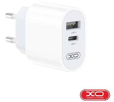 ALIMENTADOR 1X USB-A / 1X USB-C 2.4A BRANCO XO